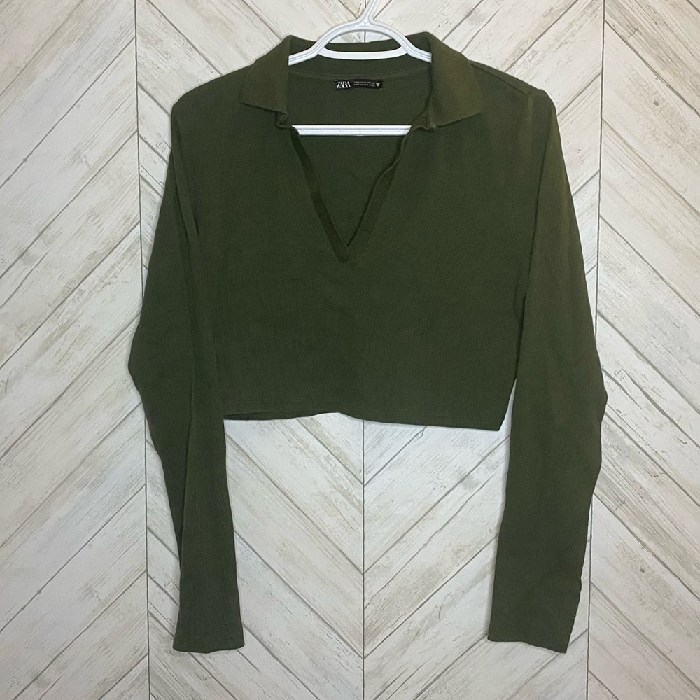 Zara Olive Green Women's Cropped Top